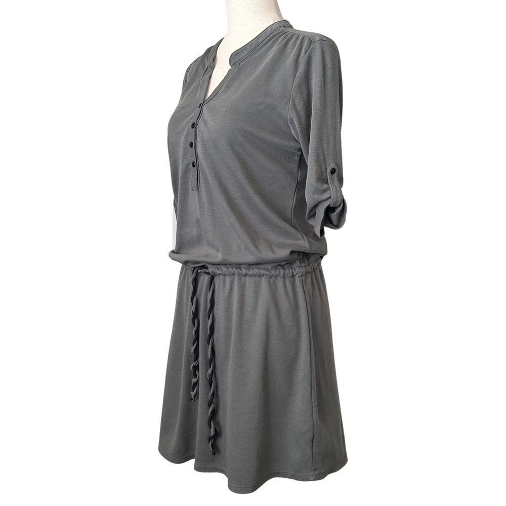 Indigenous 100% Organic Cotton Henley Draswstring Dress - XS - Khaki Green